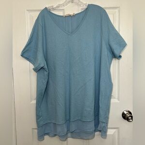 SOFT SURROUNDINGS Blue Waffle Knit Tunic V-Neck Buttons in Back Top | size 3X